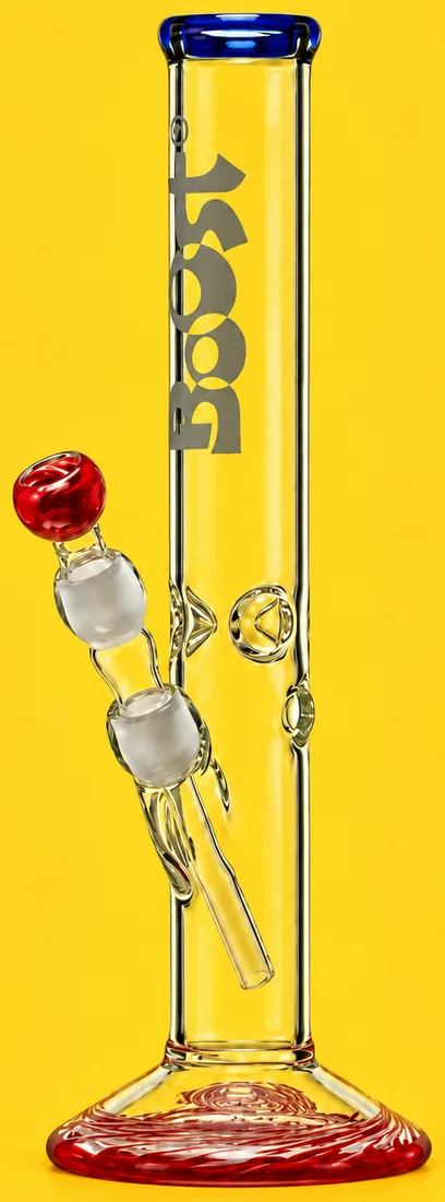 Boost Cane 38 glass bong with red base and blue lip
