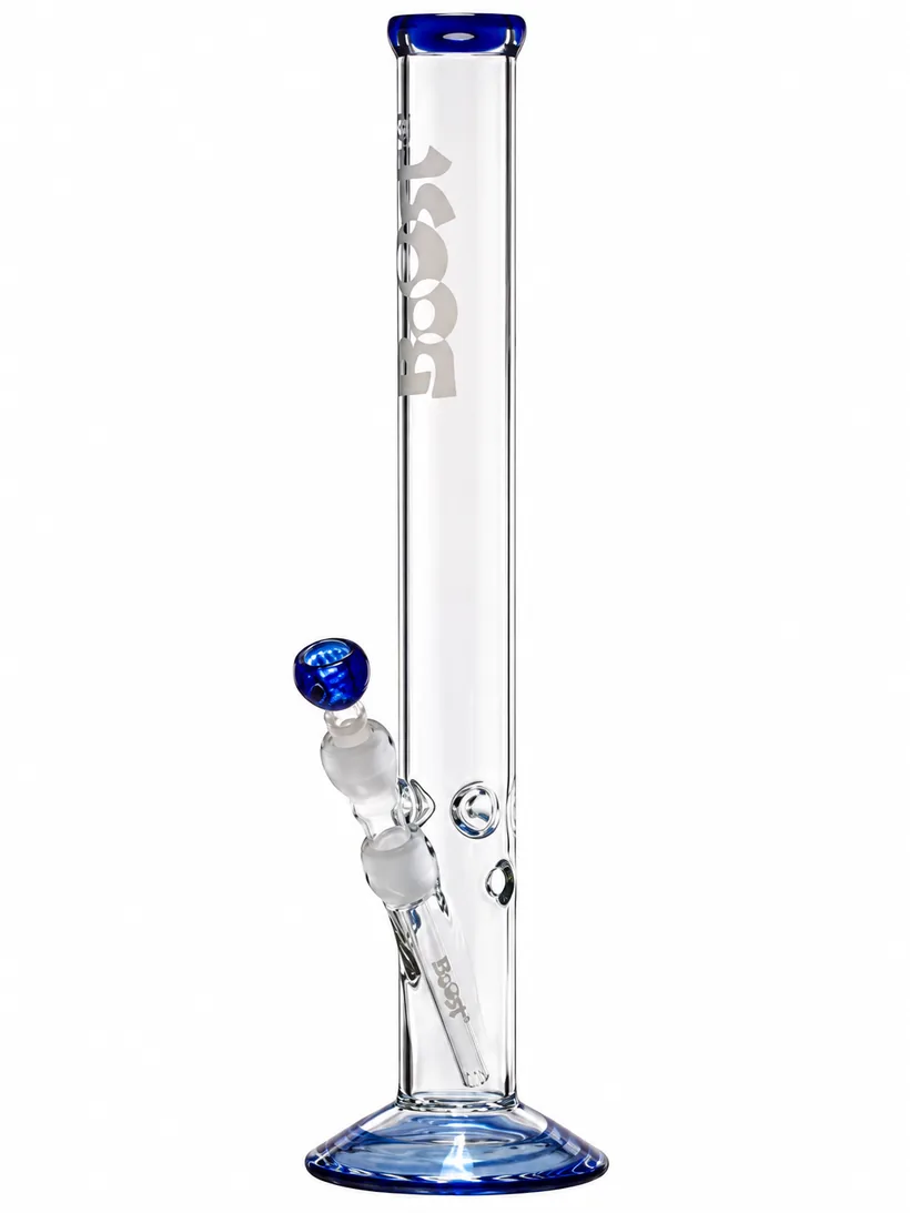 Boost Cane 49 Blue glass bong, 49 cm, blue base, blue lip, on white