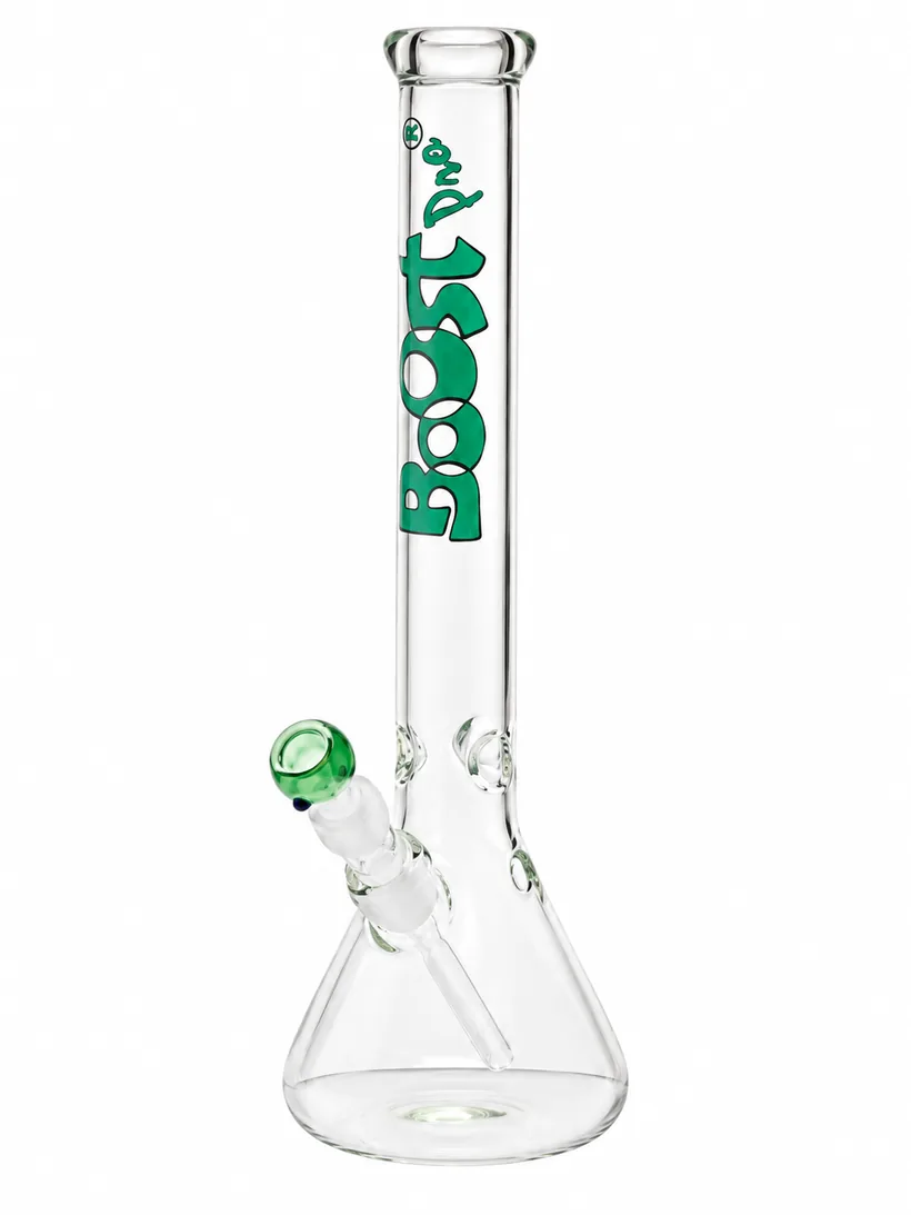 Boost Pro Beaker 44 Green glass bong, 44 cm, green Pro logo, on white