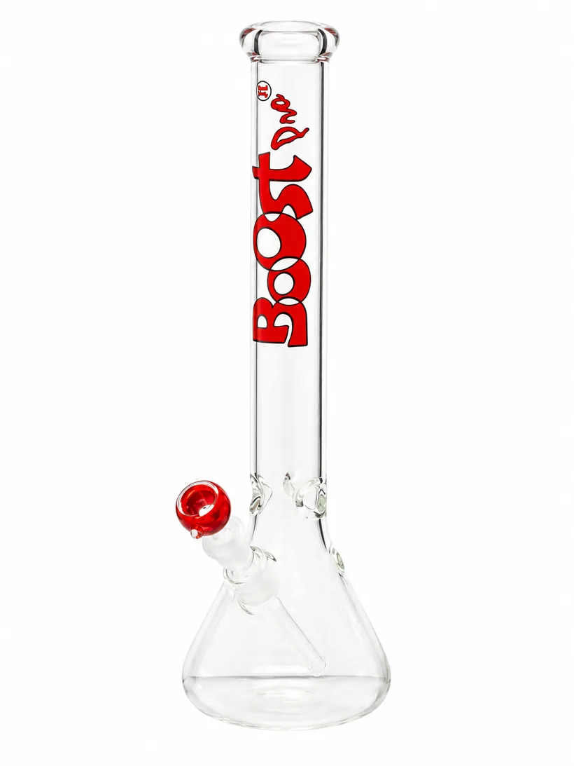 Boost Pro Beaker 44 Red glass bong, 44 cm, red Pro logo, on white